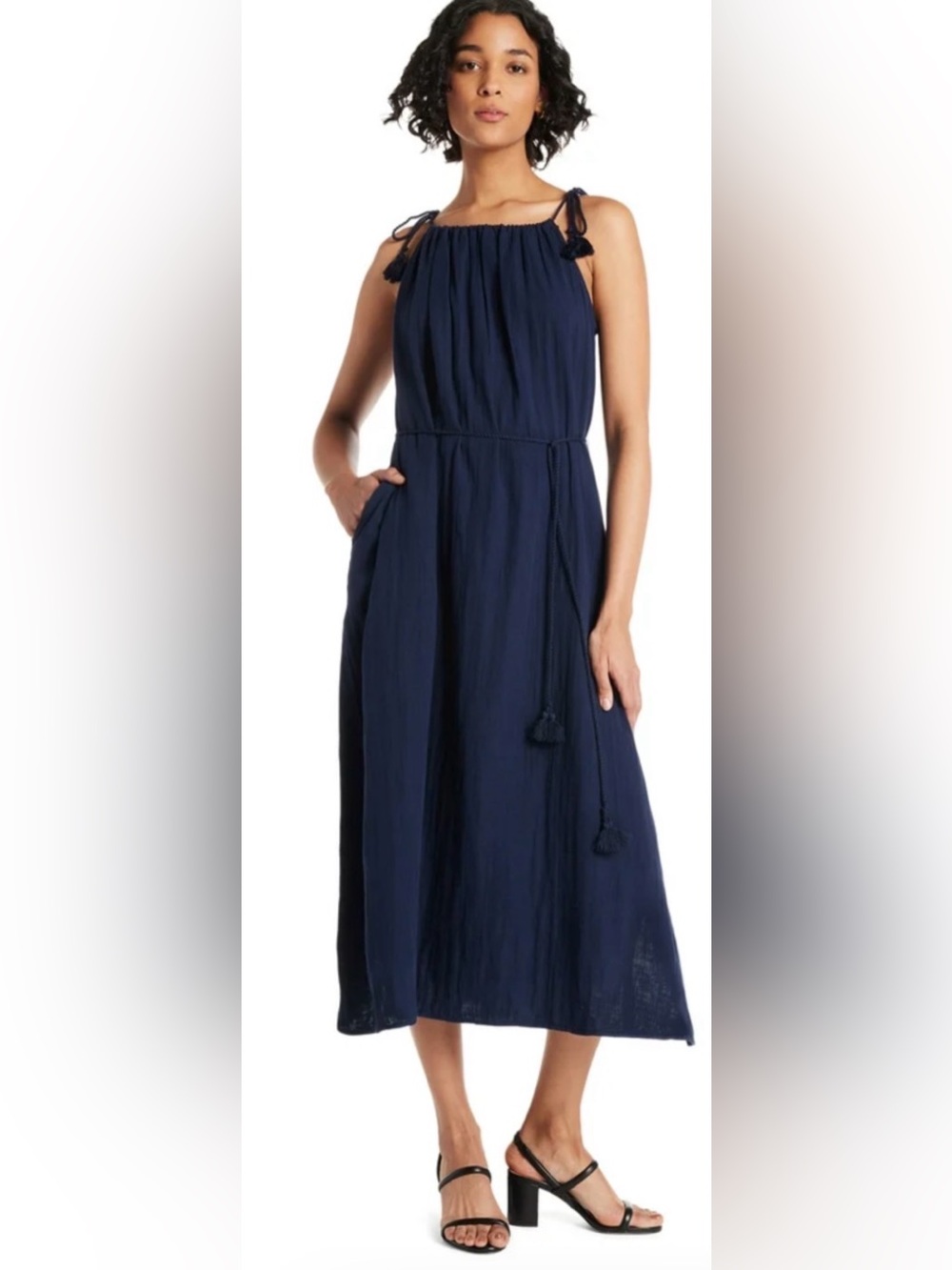 Tie shoulder maxi dress with side slit, 100% cotton breathable NWOT